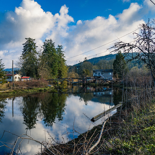 chemainus chemainusbc crofton croftonbc cowichanvalley cowichan canada clouds cloud bc britishcolumbia rural river reflections reflection vancouverisland sony sonya7m2 a7m2 decay decayed decaying debris tree trees grass landscape