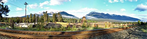 morning blue panorama mountain canada color colour building tree green industry dawn industrial bc forestry britishcolumbia railway 2009 sawmill cnr canadiannational 2000s tetejaunecache canadiannationalrailway canadagood