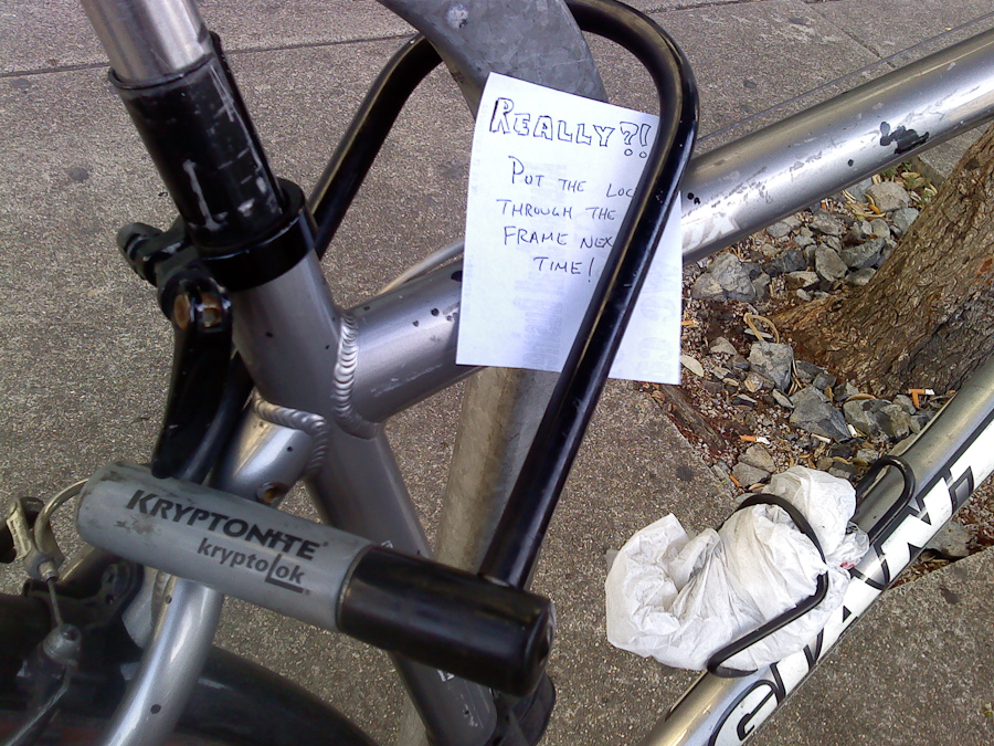 Poorly locked bicycle.