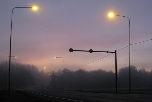 road morning car fog sunrise finland inkoo juhariissanenphotography