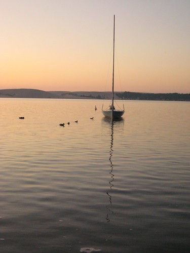 sunset reflection water sailboat sand michigan dunes ducks silverlake