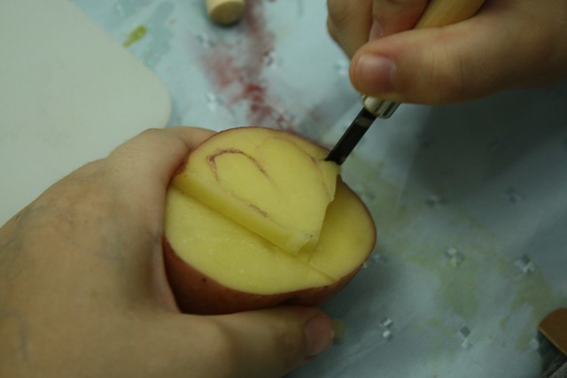 carving heart potato stamp