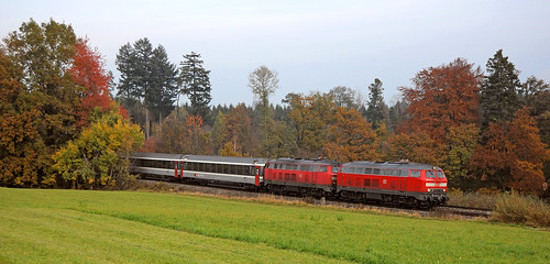 railroad autumn germany bayern railway trains bahn autunno mau germania ferrovia treni br218 nikond90 ec194