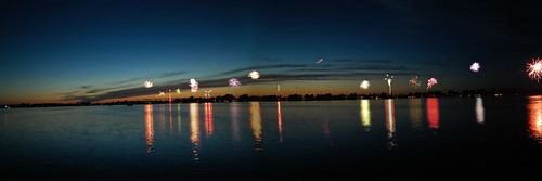 lake composite southdakota fireworks panoramic sd american 4thofjuly july4 independenceday firecracker cochrane lakecochrane panoramicphoto 4x12