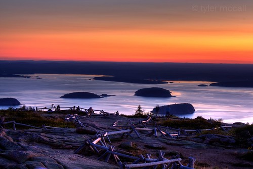 morning red yellow rock sunrise landscape early anp hdr barharbor mountdesertisland cadillacmountain acadianationalpark photomatix canonrebelxs canonefs1855mmf3556is canoneos1000d tylermccall