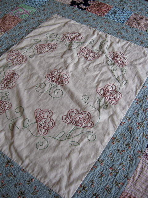 Rose Garden Embroidered Handmade Floral Print Quilt - Final Sale