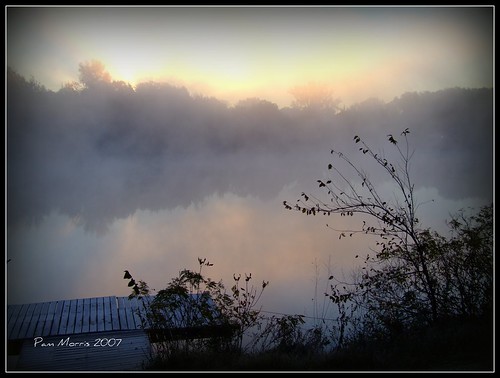 mist fall water fog rural sunrise for us pond october midwest fuji finepix kansas marysville smalltown pammorris s9100 denverpam