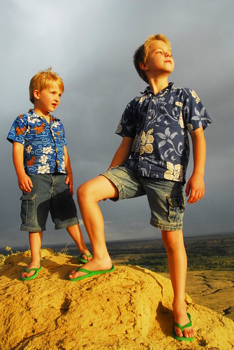 sunset cliff lake boys point liberty colorado rocks pueblo posing shirts flipflops hawaiian