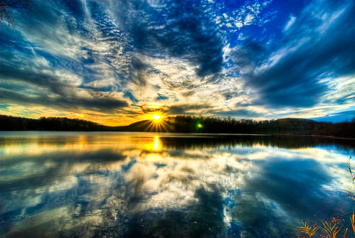 sunset sun lake clouds hdr