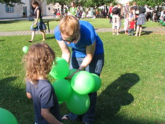 Ashley giving out balloons