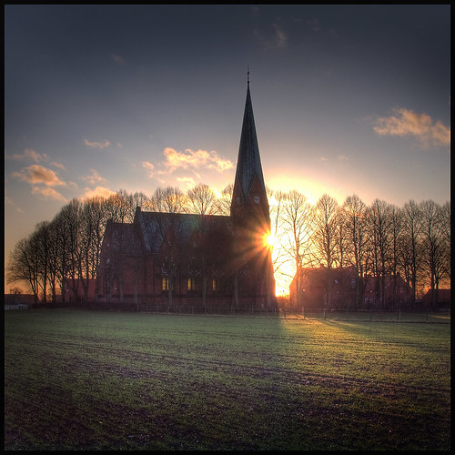 sunset color church square flare malmö hdr kyrka vintrie