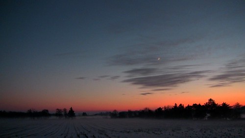 winter sunset moon snow nature denmark