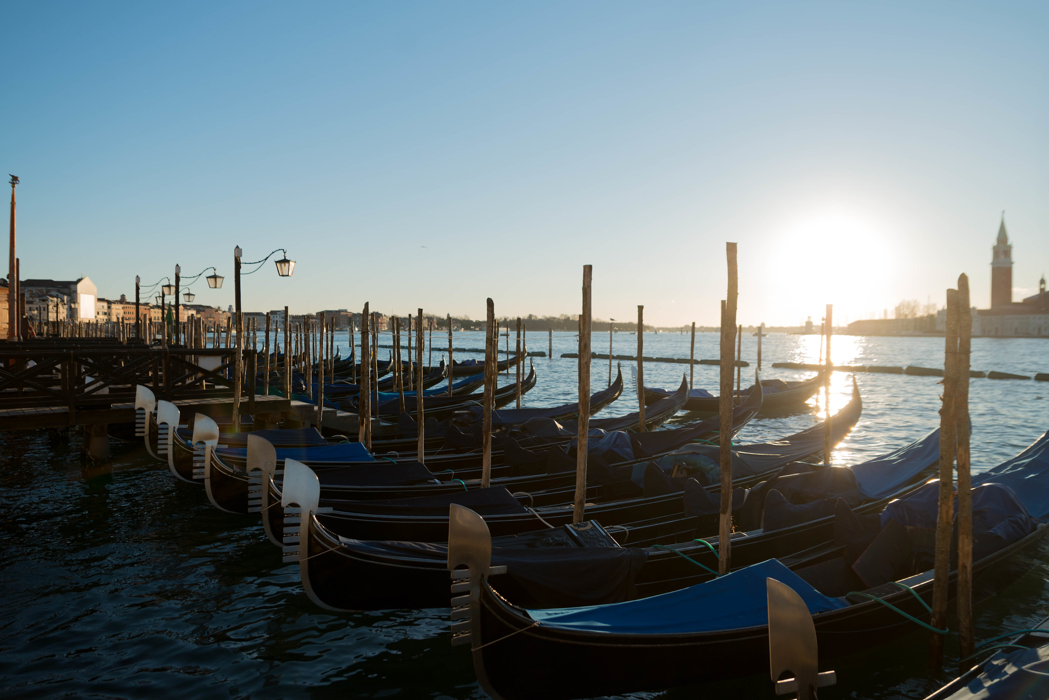 Sunrising over venetian Gondolas 