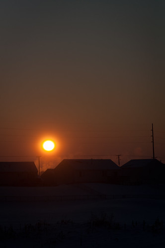 houses winter sky sun snow silhouette sunrise amber steam nikon105mm nikond5000