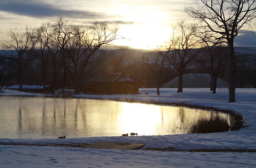 sunset snow reflection water landscape pond wyoming hotspring hotspringsstatepark hermopolis buckfence