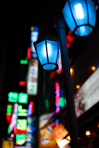 street blue streets lamp colors reflections lights colours bokeh pavement lamppost southkorea aftertherain humid neons nightwalk suwon businesstrip canonef50mmf14usm canoneos5dmarkii yalestudio