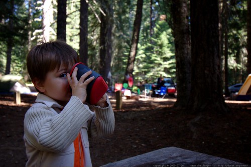 sequoia enjoys hot chocolate for his first camping breakfast    MG 9896