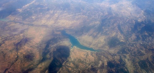 flight view aerial talarn lake dam catalonia