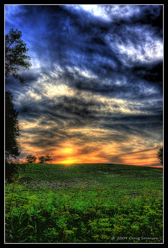 blue sunset red sky orange usa sun green yellow clouds canon rebel spring weeds fb indiana crispy crop fusion 2009 hdr cloudscapes xsi outofcontrol monon nuclearfusion overbaked efs1855mmf3556is craigsorenson