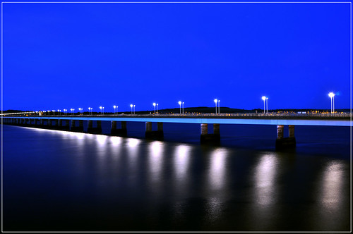 road bridge blue water night river lights scotland fife dundee tay transportation tayside
