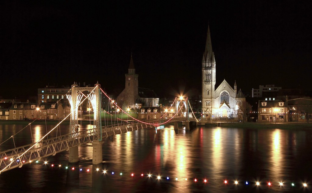 Inverness with holiday lights