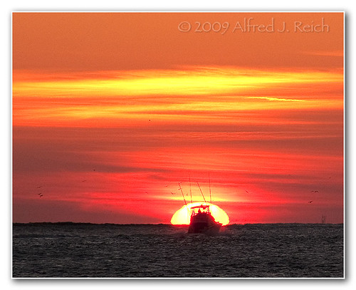 ocean red sky water birds sunrise boat newjersey fishing nikon atlantic longbeachisland nikkor d300 18200mm alfredreich