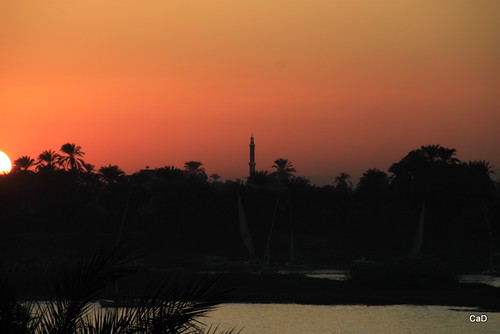 sunset water river minaret egypt nile luxor rivernile