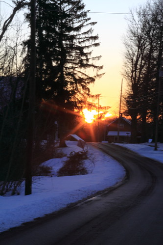 road winter sunset december pennsylvania path lensflare canoneos50d
