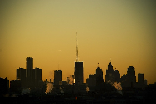 city morning urban sun skyline sunrise dawn am gm raw detroit monday rencen
