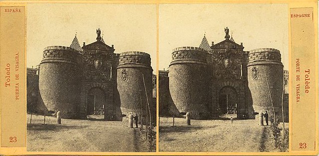 Vista estereoscópica de la Puerta de Bisagra hacia 1860 por E. Làmy