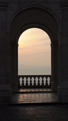 light sunset sky stone arch balcony marble d90