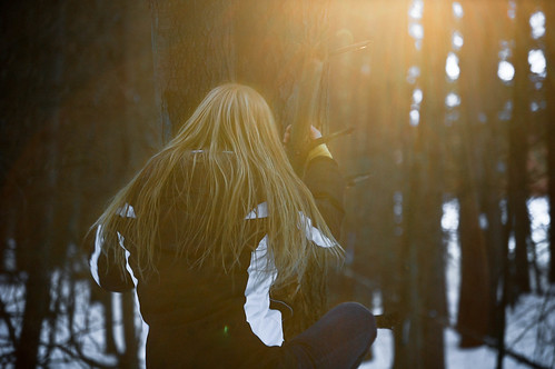 trees winter sunset people anna sun girl forest hair person climb hands woods nikon bokeh massachusetts jacket blonde flare teenager d40