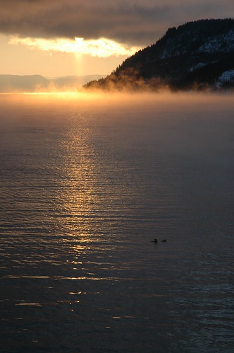 sunset sea fog smoke trondheimsfjorden mosvik