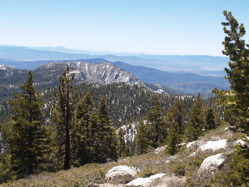 Beautiful day to sit around relaxing at Wellman Divide, Tahquitz Peak, center.