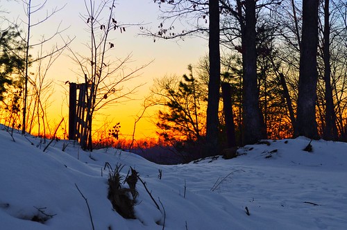sunset snow woods westvirginia