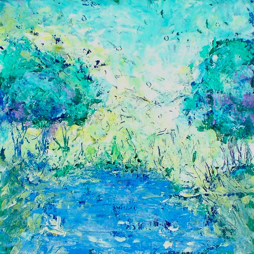 original art painting landscape pond acrylic lily impressionist