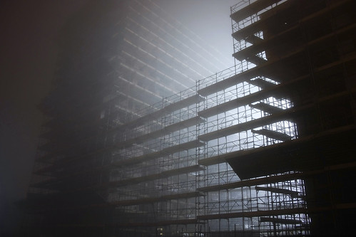 winter mist cold industry fog night port site dock construction
