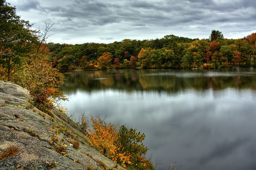 park autumn sky ny tree fall nature water colors leaves rock stone clouds digital canon reflections landscape october day cloudy sharp bearmountain foliage 2009 hdr hessianlake rebelxsi mauriziophotography
