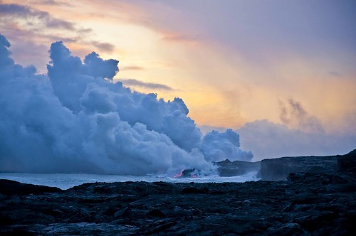 sunset sea usa clouds landscape fire kalapana volcano hawaii lava nikon pacific steam bigisland molten d90 hulunanaiahupuaa jamesfairburn