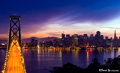 Bay bridge with San Francisco cityscape night light