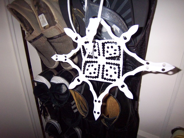 snowflake on ian's shoelace