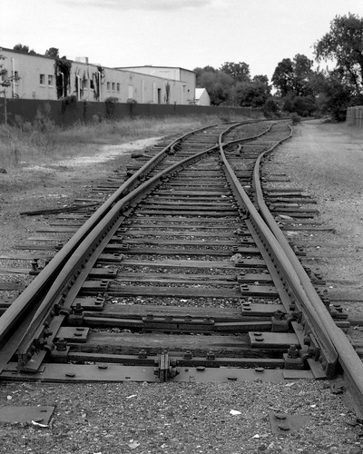 freight train railroad track tracks switch blackandwhite bw nikon fm2n fuji acros