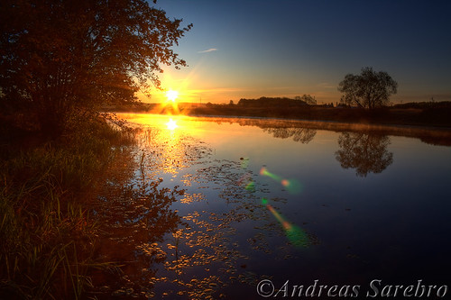 autumn sky sun tree sol water sunrise river weed sweden hdr arboga