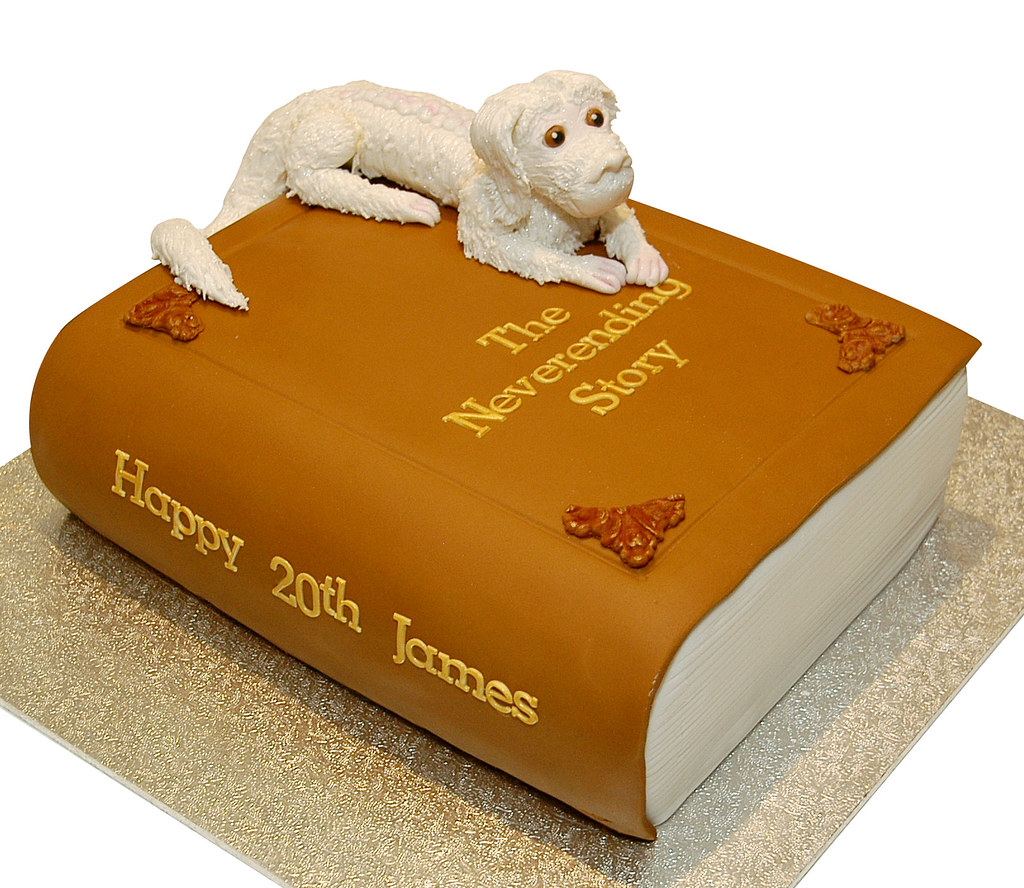 Never Ending Story Book Cake with Falcor Topper