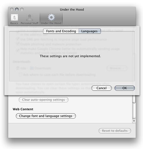 Google Mac 5.0.342.1 dev - Language settings not yet implemented