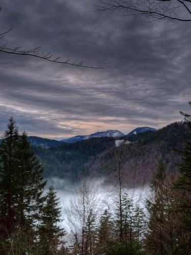 sunset sky mountains fog landscape slovenia slovenija hdr blegoš blegos