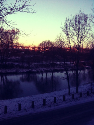 blue orange snow sunrise river leicester