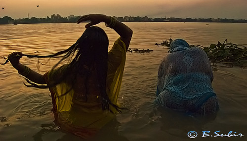 people color river women bath chat ritual ganga subir chhat subirbasak