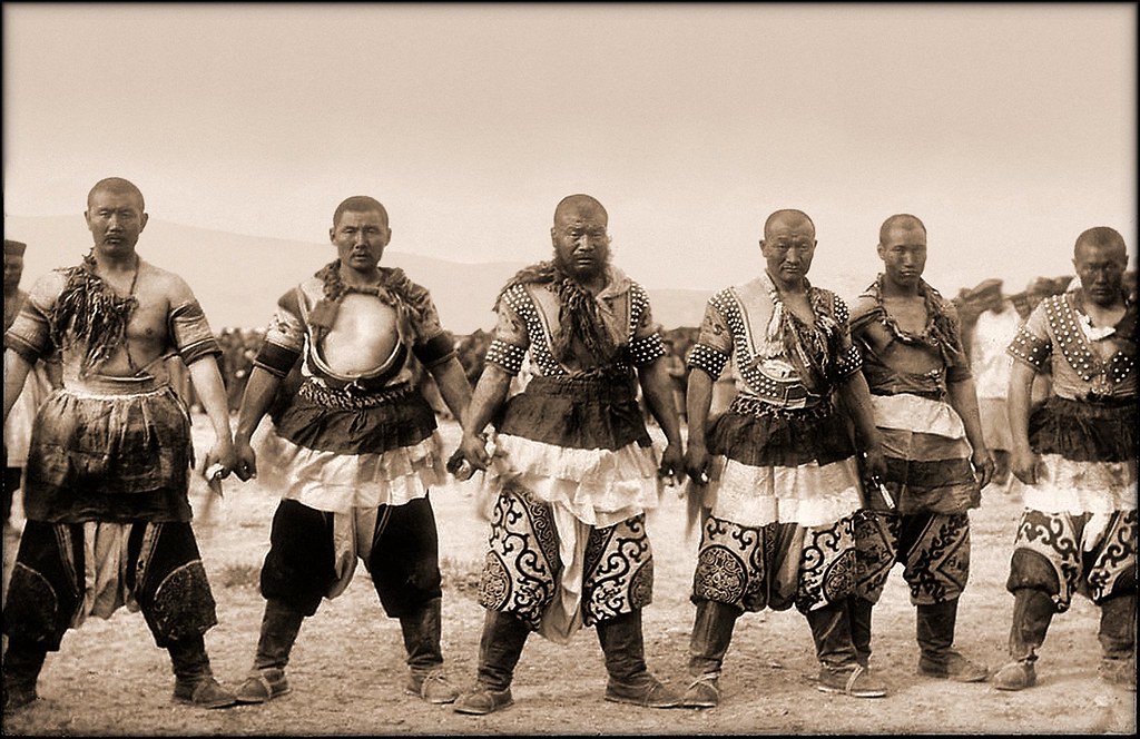 Six Strongmen In Traditional Dress, China [1909] William Purdom [RESTORED]