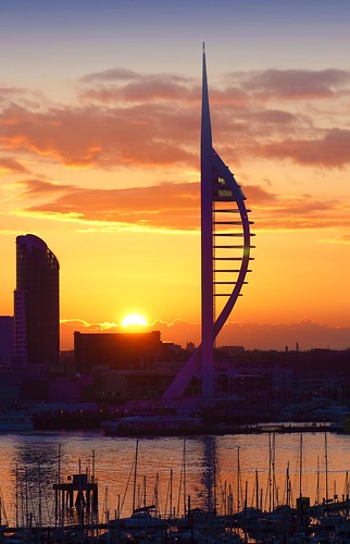 orange sun news tower silhouette clouds sunrise silver dawn early glow harbour portsmouth spinnaker masts cloudscapes gosport edged